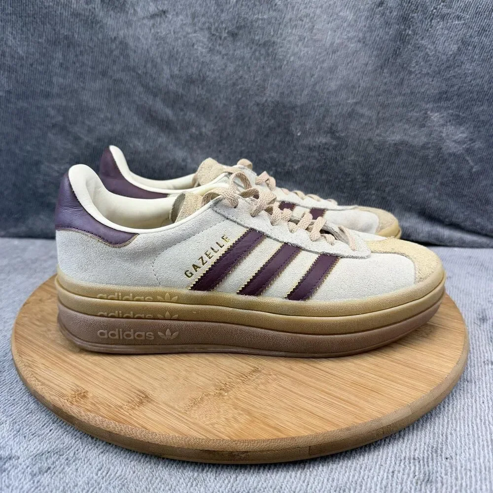 Adidas Gazelle Shoes Womens Size 7.5 Beige Purple Suede Platform Sneakers